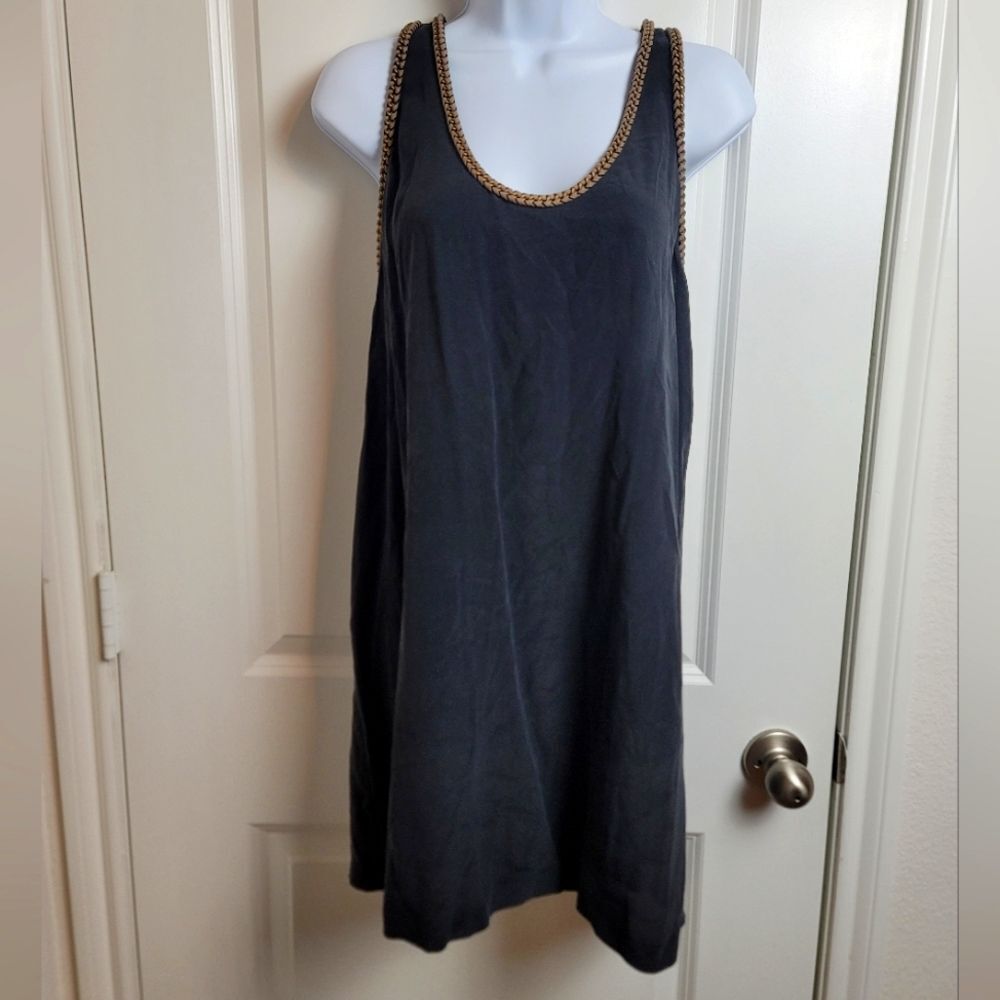 Joie Black Mini Dress with Gold Chain Detail